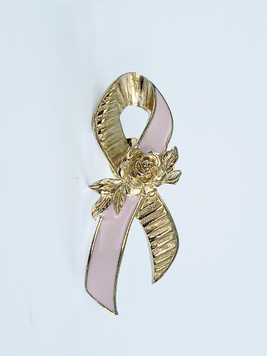 Avon Jewelry - AVON Breast Cancer Gold & Pink Flower Ribbon Tack Pin With Rose Accents